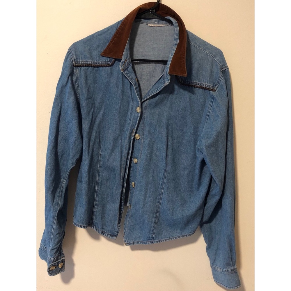 Vintage denim button up with leather detail